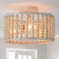 thumbnail image 1 of tewei Wood Beaded Boho Chandelier Light Fixture, Semi Flush Mount Ceiling Light 3-Light Rustic Nursery Close to Ceiling Lights fo, 1 of 7