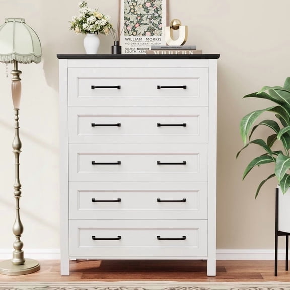 Homall Modern 5-Drawer Dresser Chest, Storage Cabinet Organizer with Handles for Bedroom, Living Room, Closet, Hallway,White and Black