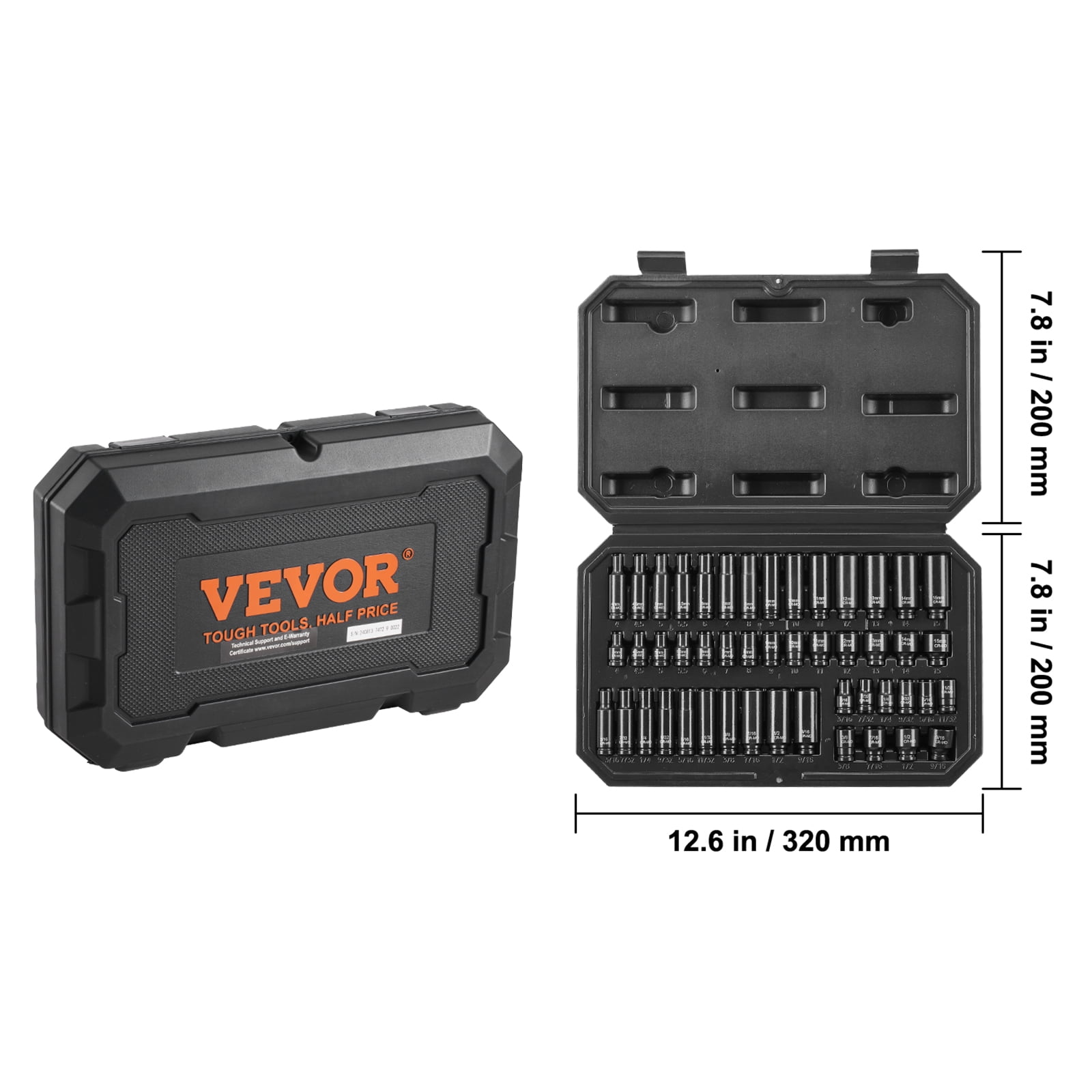 VEVOR Drive Impact Socket Set 1/4" - 14 Piece Deep Socket Set Metric 4-15mm - 6 Point Cr-Mo Alloy Steel for Auto Repair - Easy-to-Read Size Markings - Rugged Construction - Socket Organizer