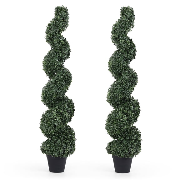 4 ft. Artificial Potted Spiral Green Boxwood Topiary