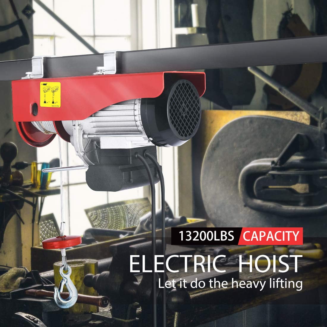 Electric Wire Rope Hoist 440lbs 39ft Lifting Height Automatic Lift Electric Cable Hoist with Remote Control 110V Overhead Crane Garage Ceiling Pulley Winch w Towing Strap Sling 