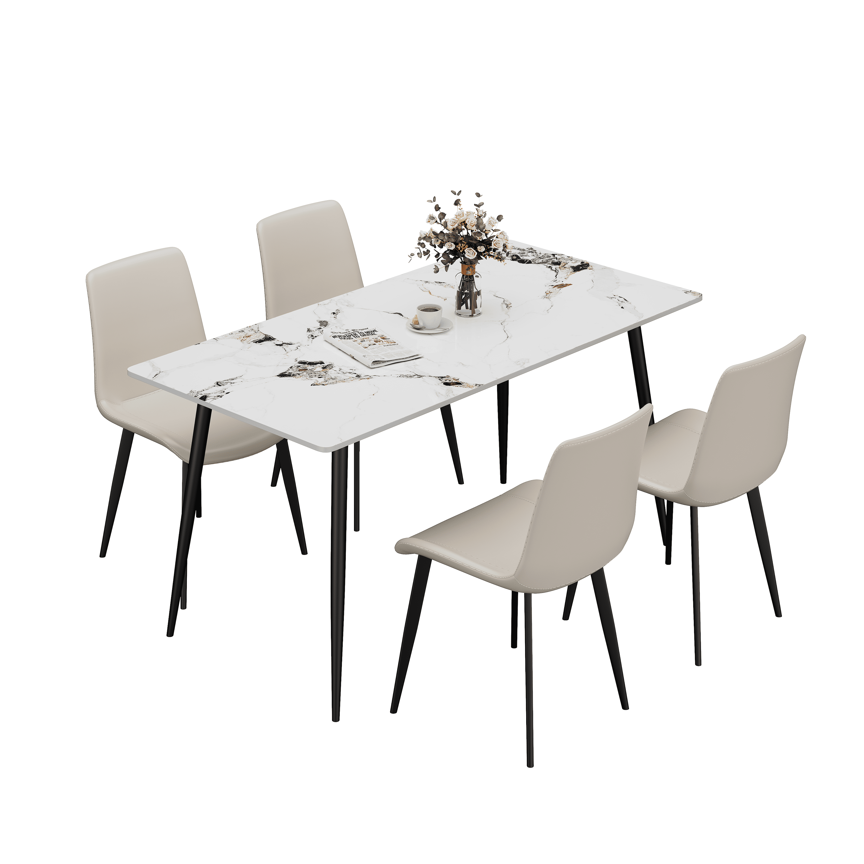 Aukfa Set of 2 Faux Leather Dining Chairs with Metal Legs, Modern Upholstered Kitchen Side Chairs for Home Kitchen,Cream