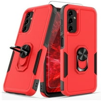 TJS for Samsung Galaxy A14 5G Phone Case, with Tempered Glass Screen Protector, Heavy Duty Rugged Shockproof Metal Ring Magnetic Support Kickstand Full Body Protection Cover for Galaxy A14 5G (Red)