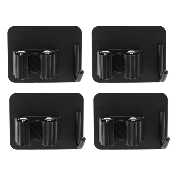 4 Pieces Broom Holder Stainless Steel SelfAdhesive Mop Holder Black