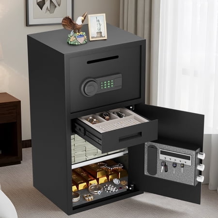 6.0 Cu ft Safe Box, Steel Security Safes with Jewelry Drawer Room & Hooks, Home Safe with Dual Alarm & Mute Function, Money Safe with Adjustable Shelves for Documents and Valuables