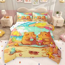 Homewish Kids Kawaii Capibara Bedding Comforter Set, Sunmmer Beach Holiday Twin Comforter Sets, Cute Cartoon Ocean Animal Reversible Bedding Set, Lightweight Room Decor, 2-Piece