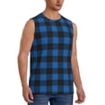 thumbnail image 2 of Kdxio Blue Black Plaid for Men's Muscle T-shirt,Sleeveless for Workout Running Athletic Gym Lounge Casual, 2 of 7