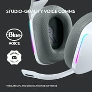 Logitech G733 LIGHTSPEED Wireless Gaming Headset with suspension headband, LIGHTSYNC RGB, Blue VO!CE mic technology and PRO-G audio drivers, White
