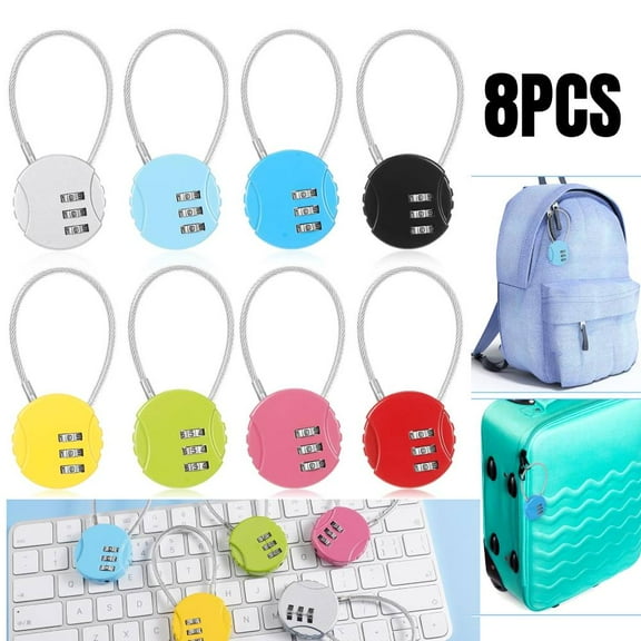 8 Pack Combination Lock 3 Digit Small Combo Luggage Number Cable Padlock Outdoor Waterproof Resettable Lock for School Gym Locker Travel Backpack Suitcase Storage (Multi Color)