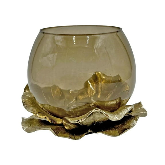 Bergamo Art 8Inch Wide Decorative Handmade Aluminum and Glass Round Bowl in Gold