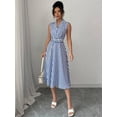 thumbnail image 4 of Women's Sleeveless Stripe Midi Dress with Collar and Belt - Summer Casual Dress, 4 of 7
