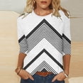 thumbnail image 2 of Ruyang Women's Summer T-Shirts, Women's Round Neck Striped Ethnic Printed Loose Casual 3/4 Sleeve T Shirt Womens Cotton Long Sleeve Shirt, 2 of 5