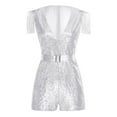 thumbnail image 5 of vastwit Women's Jazz Dance Outfit 70s Disco Jumpsuit Sleeveless V-neck Tassels Sequined Romper with Hat Set Silver L, 5 of 7