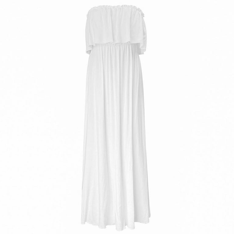 USSUMA Solid Color Long Tube Maxi Beach Dresses for Women Casual Summer Off  Shoulder Sleeveless Womens Sun Dresses Vacation Strapless Bandeau Ruffle  Flowy Sundresses Wedding Guest for Women - Walmart.com