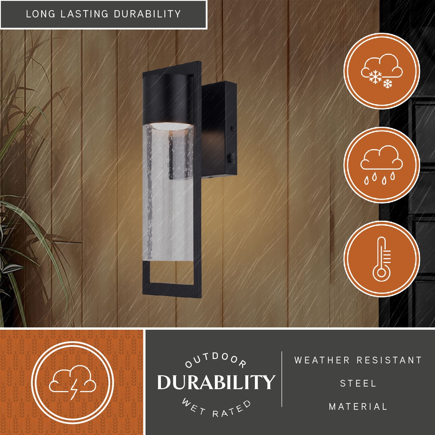 Sawyer Steel 1 Light Integrated LED Matte Black Contemporary Outdoor Wall Lantern Clear Glass