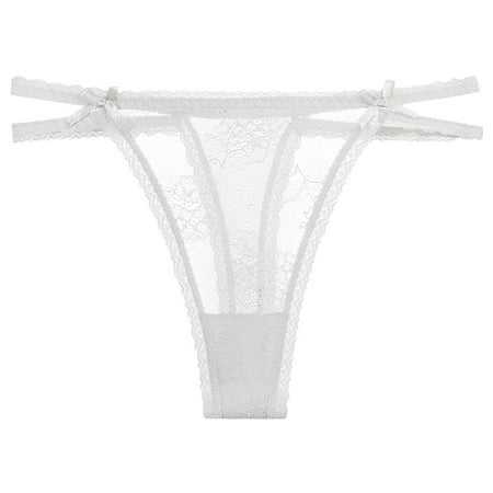 YTIANH Women s Underwear Seamless Womens Lace Panties Female Sexy Thong Thin Strap Pants Low Waist Panties White M
