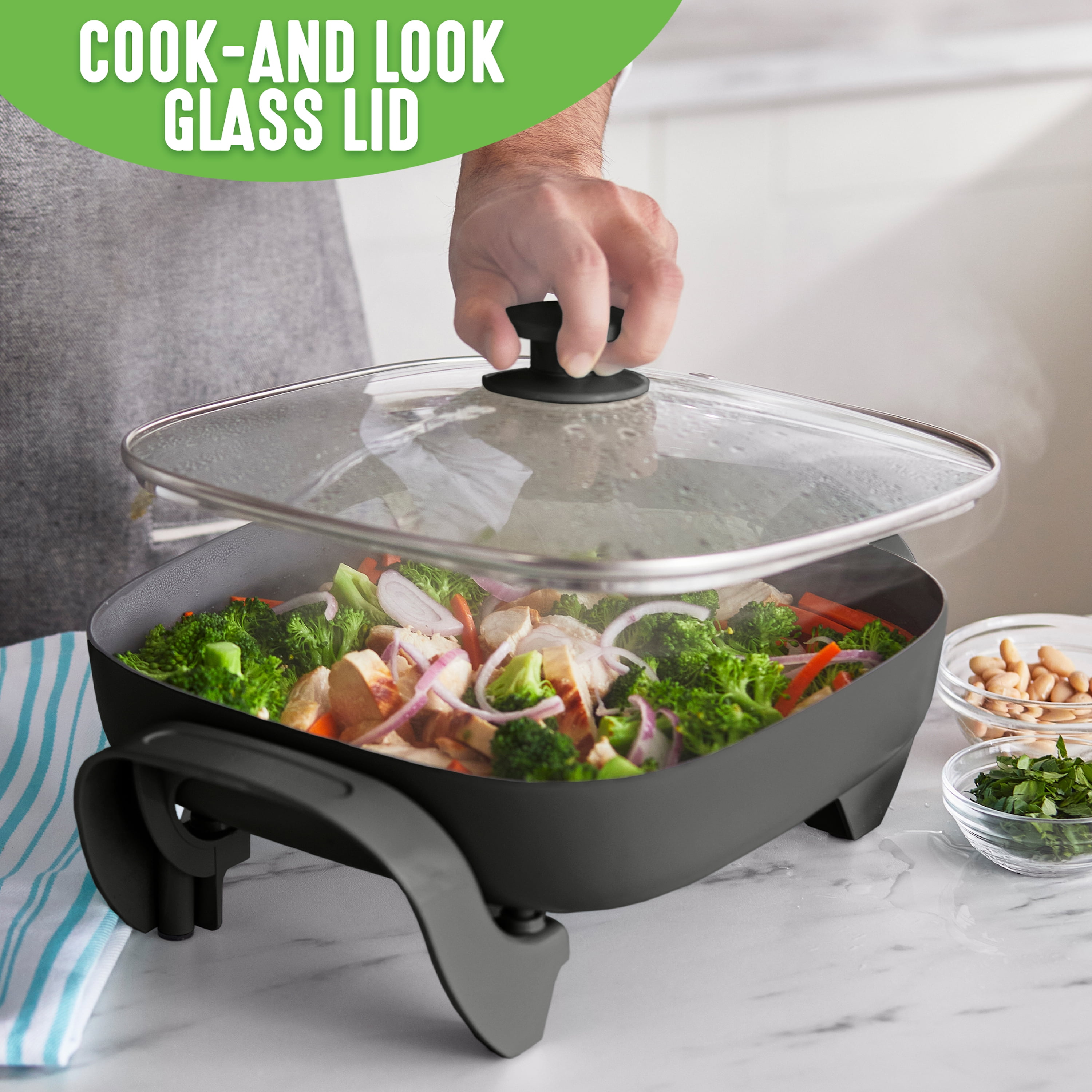  Square Non-Stick Electric Skillet with Glass Lid - 8: Home &  Kitchen