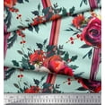 thumbnail image 3 of Soimoi Green Cotton Jersey Fabric Holly Leaves & Ranunculus Floral Print Fabric by the Yard 58 Inch Wide, 3 of 3