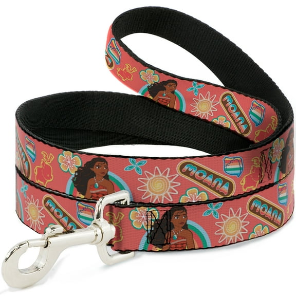 Disney Pet Leash, Dog Leash, Moana Pose and Icons Collage Pink, 4 Feet Long 0.5 Inch Wide