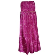 Mogul Women's Maxi Skirt Solid Pink Vintage Sari Casual Divided Long Skirts