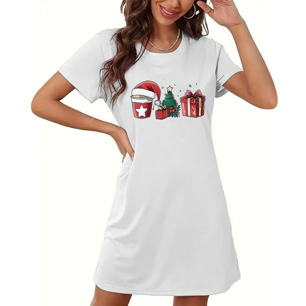 Camisón corto de talla grande para mujer, camisón de manga corta con estampado de pecho a la moda, camisón para mujer