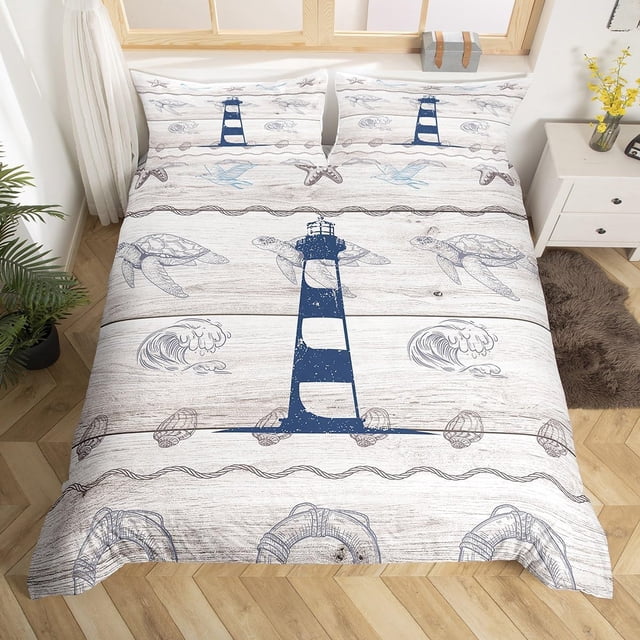 Cover Set Queen Size,Sea Turtle Shell Starfish Bedding Set for Kids Boys Girls