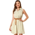 thumbnail image 1 of Vestido Sin Mangas Allegra K Floral Beige Morado Con Cinturón Estampado Por Encima De La Rodilla L, 1 of 6