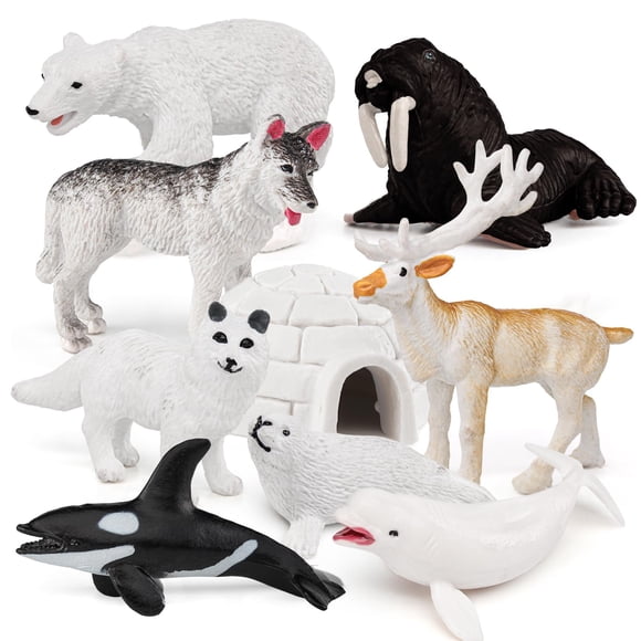 Bretoyin Juego de 10 mini juguetes de animales árticos, figuras de animales polares, ciervos de la tundra ártica, juguete de animales, pequeño oso blanco, zorro ártico, diorama para niños, regalo de c