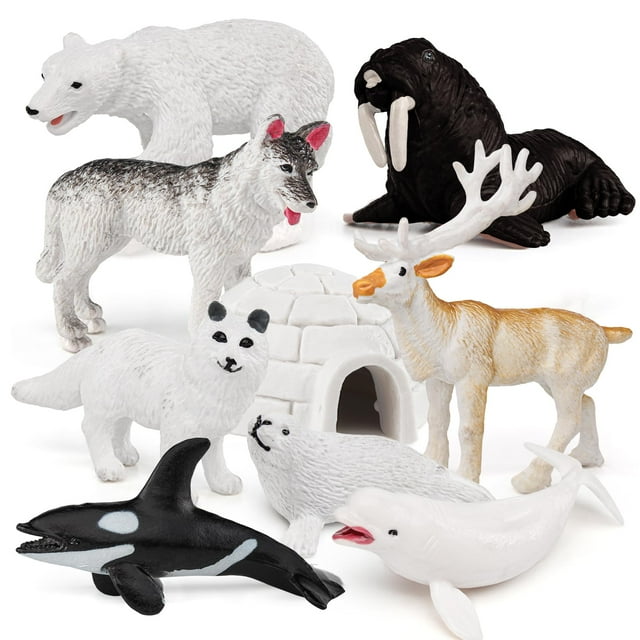 Bretoyin Juego de 10 mini juguetes de animales árticos, figuras de animales polares, ciervos de la tundra ártica, juguete de animales, pequeño oso blanco, zorro ártico, diorama para niños, regalo de c