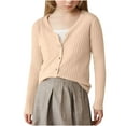 thumbnail image 2 of Girls Solid Color Knit Cardigan, Long Sleeve Button Down School Cardigan for Kids Beige M, 2 of 5