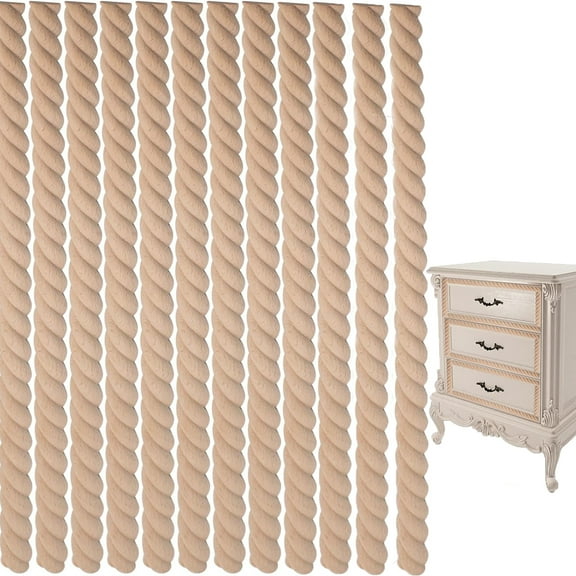 Unfinished 3D Decorative Wood Trim Molding Tutuviw 12 Pcs 15.7inch Decorative Wood Molding Cute DIY Trim for Home Wall Cabinet Shelf Window Door (Twist Pattern, 14mm)