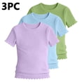 thumbnail image 4 of KyCheLot 3 Pack Ribbed Knit Tops for Girls Crew Neck Solid Color Short Sleeve T-Shirts Trendy Ruffle Trim T-Shirts, 4 of 5