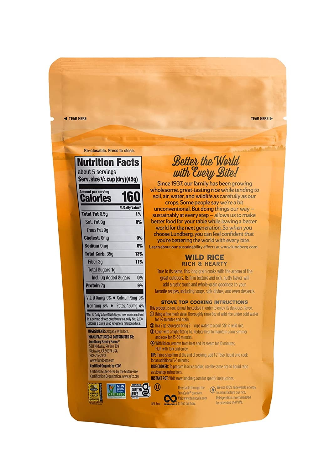 Lundberg, Organic Wild Rice, 8 oz Pack of 2