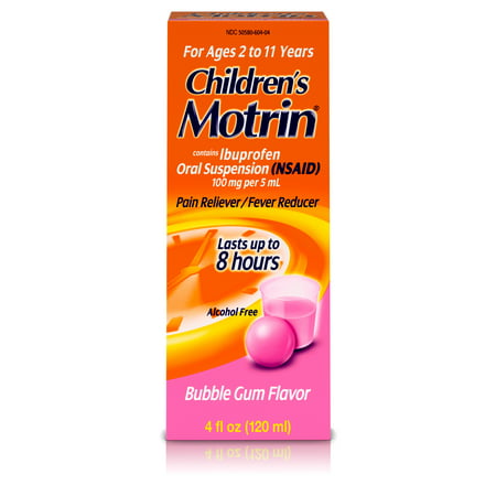 Children's Motrin Oral Suspension, Pain Relief, Ibuprofen, Bubble Gum Flavored, 4