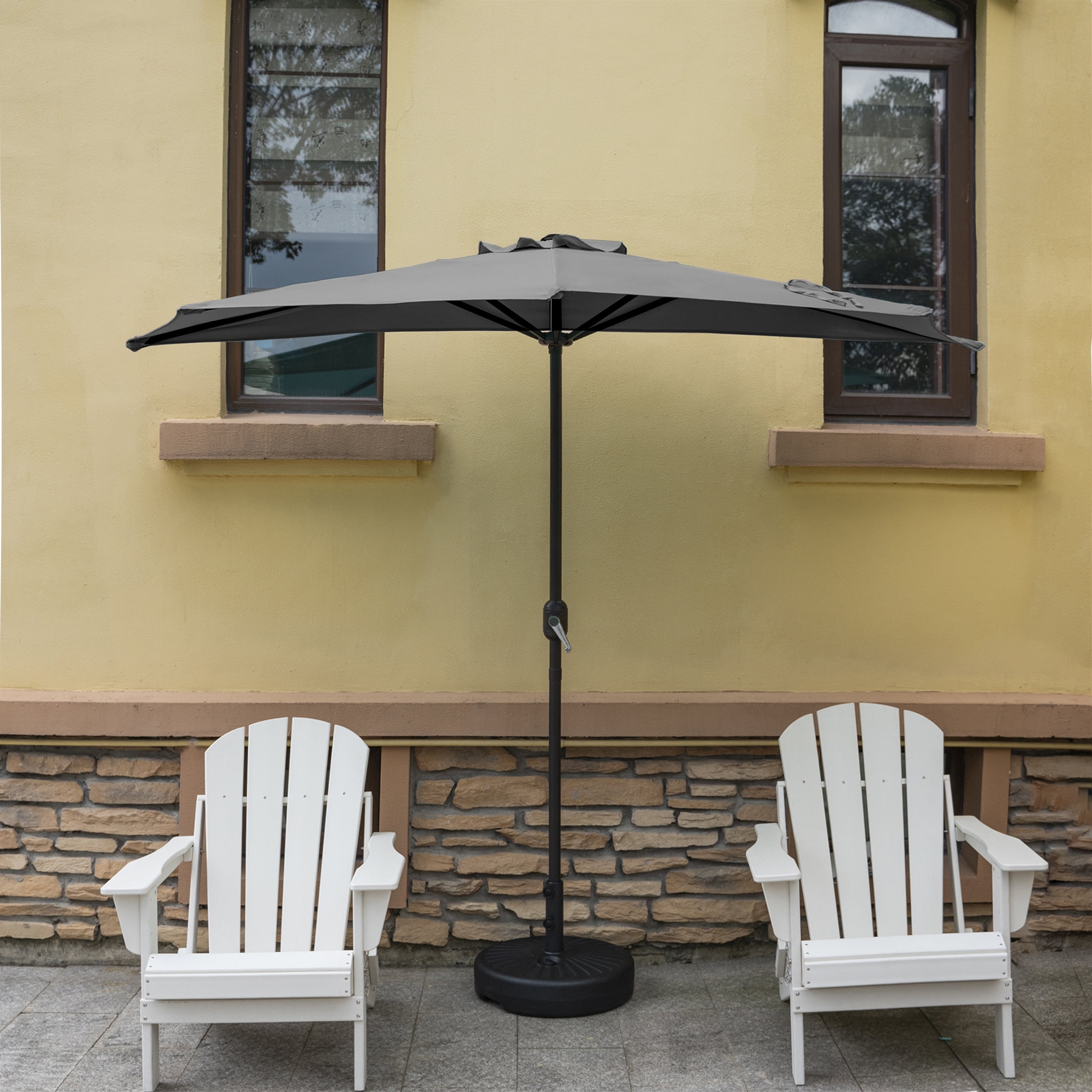 WestinTrends Lanai 9 Ft Outdoor Patio Half Umbrella, Small Grill Deck Porch Balcony Shade Umbrella with Crank, Gray