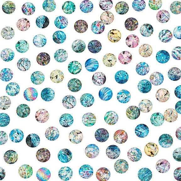 100pcs Shell Glass Cabochons 50 Styles 12mm Ocean Mosaic Printed Tile Half Round Dome Cabochons for Hawaii Summer Christmas Necklace Jewelry Making