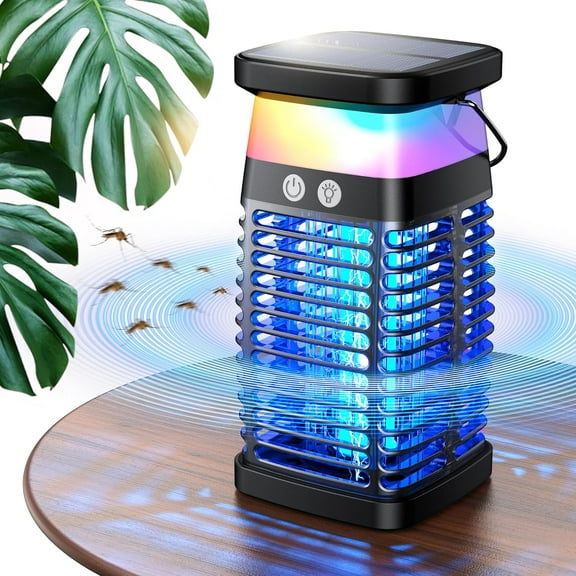 Bug Zapper Outdoor Indoor Mosquito Zapper Solar Fly Zapper Rechargeable Electric Mosquito Killer IP68 Waterproof Insect Fly Trap Plug in with RGB Light & Reading Lamp for Patio Camping Home Backyard