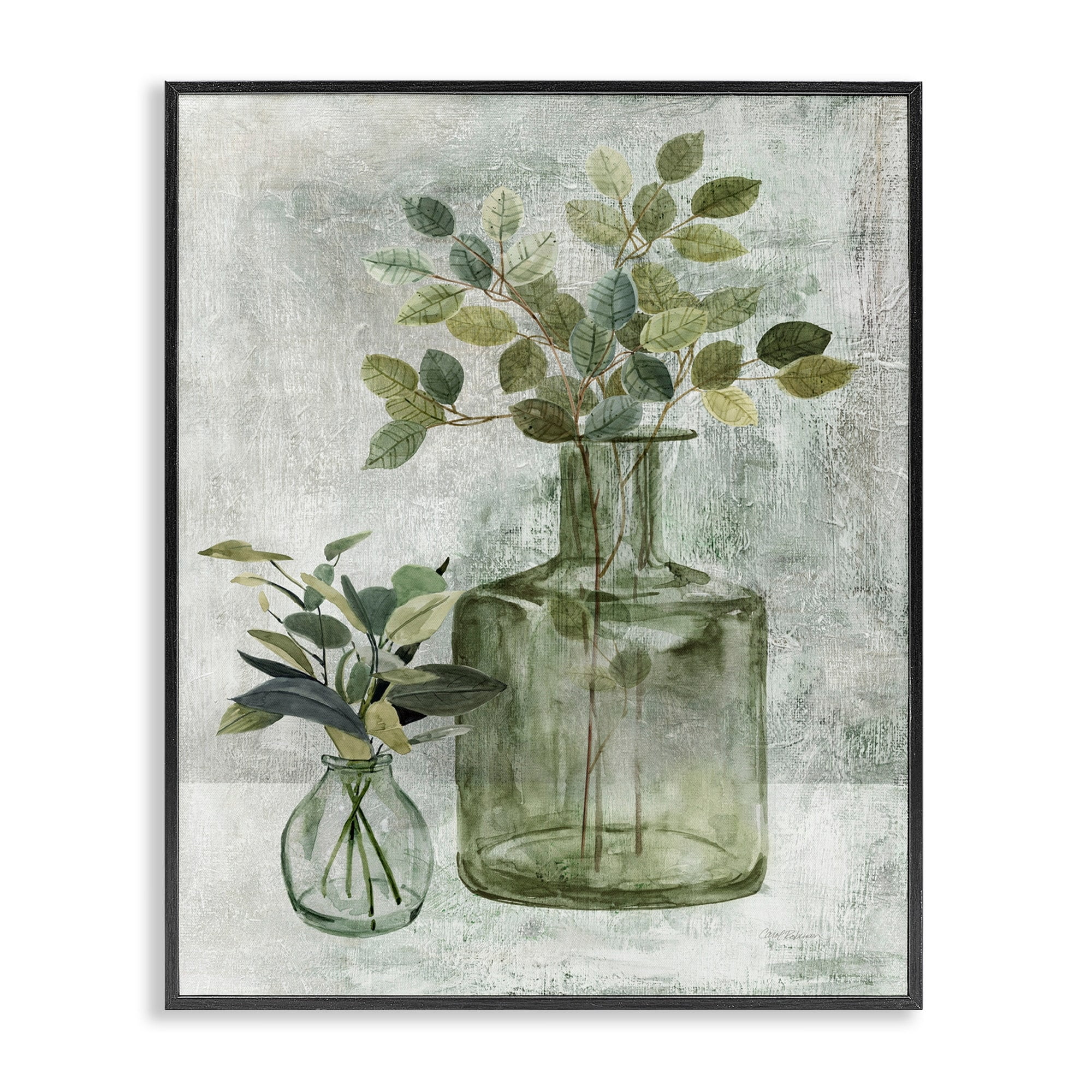 Stupell Industries Herbal Plants Green Leaves Country Vase Rustic Painting, 16 x 20, Design by Carol Robinson