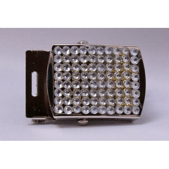 Clear Rhinestone-Look on Silver Military Style Closure Belt Buckle for 1" Wide Belting (M211.22)