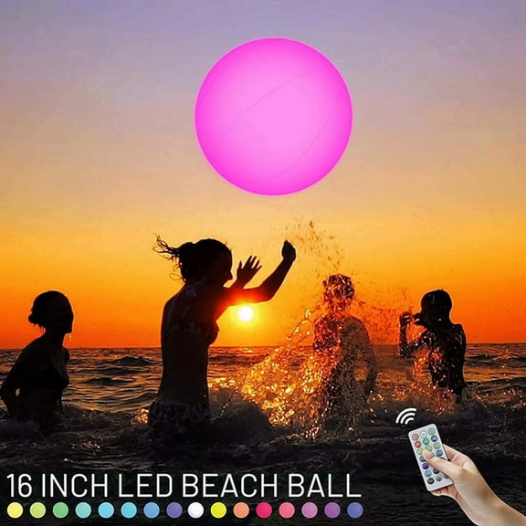 TOPRenddon LED Beach Balls Glow in Dark Party Supplies, Inflatable Light up Floating Pool Light with Remote 16 Color 4 Mode Beach Game Pool Toy Kickball for Neon Party Decoration