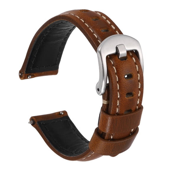 Uxcell Watch Band 18mm Width Vintage Oil Wax Leather Quick Release Watch Strap Wristband Replacement Bands with Buckle Pin for Men Women Gifts, Silver-Brown