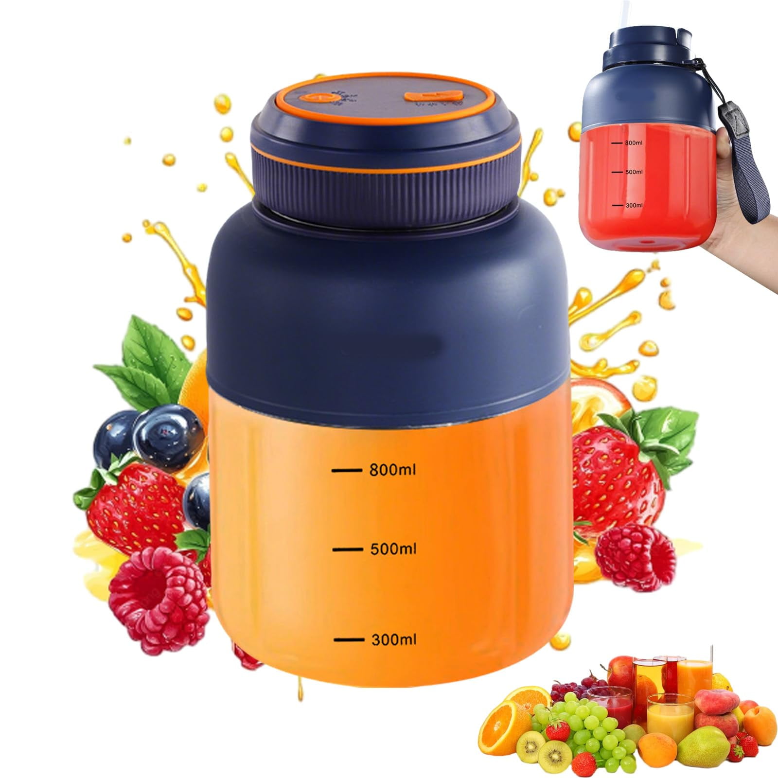 Portable Wireless Juicer Cup,45 oz Dual Lid Compact Travel Drinking Blender Bottle Electric with Leakproof Handle for Office Outdoor