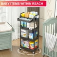 thumbnail image 3 of Yeabett 4 Tier Rolling Utility Cart Organizer with Removable Drawer, Mobile Storage Carts with 2 Lockable Wheels for Bathroom, Kitchen, Snack, Craft, Makeup, Baby Essentials, Black, 3 of 8