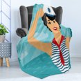 thumbnail image 4 of Pin up Girl Soft Flannel Fleece Blanket, Cheerful Sailor Girl Wearing Nautical Captain Cap and Striped Shirt, Cozy Plush for Indoor and Outdoor Use, 60" x 80", Peach Blue and Scarlet, by Ambesonne, 4 of 5