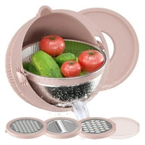 4-In-1 Stainless Steel Rotating Drainage Basket with 3 Blades | Multifunctional Kitchen Colander for Washing, Draining & Slicing Vegetables, Fruits & Rice