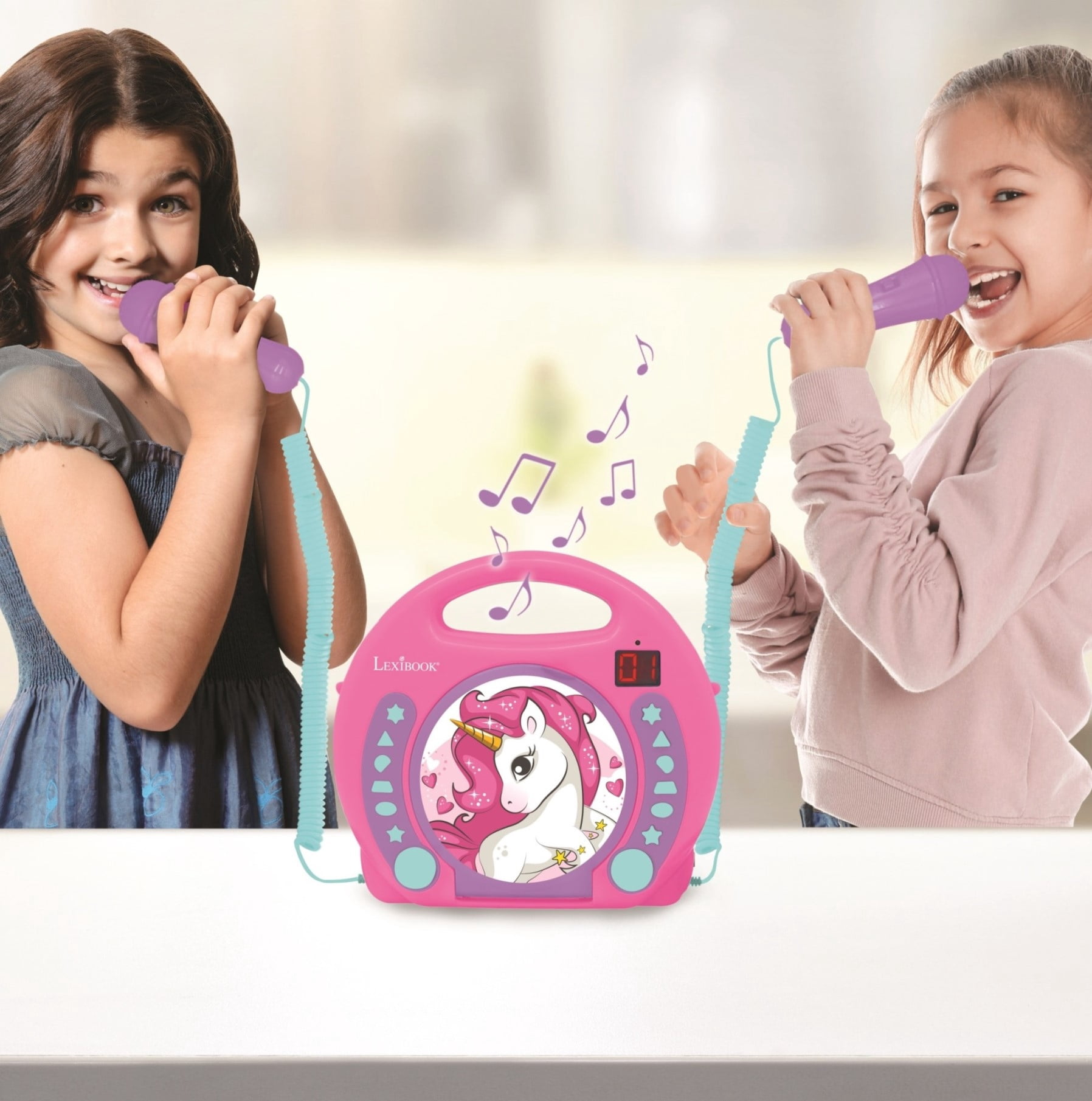 Lexibook Unicorn, CD player, Programming function, headphones jack, for kids, Blue/Pink