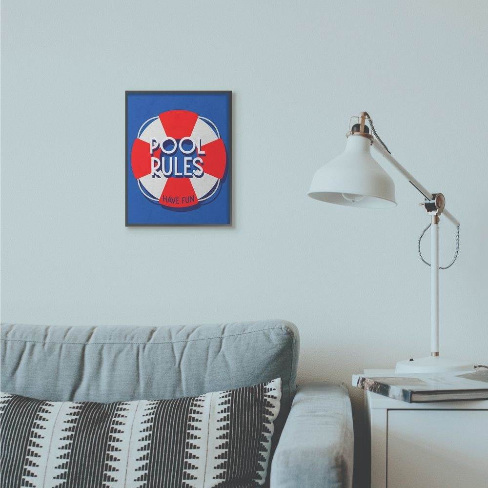 Stupell Industries Pool Rules Beach Coast Ocean Blue Red Word Design Framed Giclee Texturized Art by Daphne Polselli