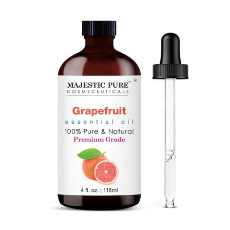 Majestic Pure Grapefruit Essential Oil with Glass Dropper, 100% Pure & Natural Premium Grade, for Diffuser, Aromatherapy, Soap & Candle Making, 4 fl oz