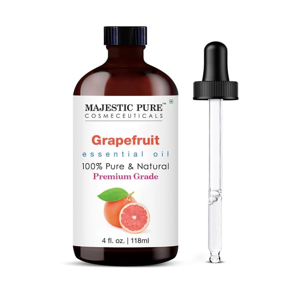 Majestic Pure Grapefruit Essential Oil with Glass Dropper, 100% Pure & Natural Premium Grade, for Diffuser, Aromatherapy, Soap & Candle Making, 4 fl oz