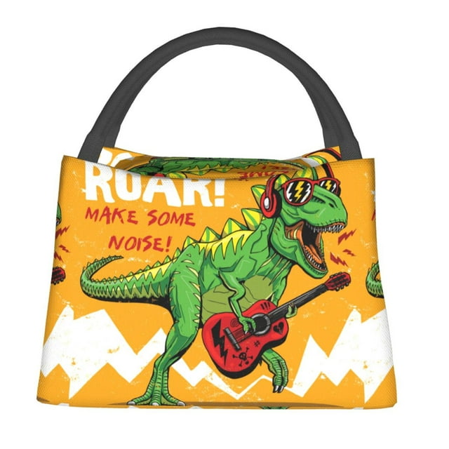 Lukts Cool Dinosaur Playing Guitar Pattern Small Lunch Bag for Men Women Insulated Lunch Box Mini Lunchbox Portable Lunch Cooler Bag,Reusable Snack Bag